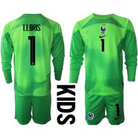 Frankrig Hugo Lloris #1 Målmand Udebane Trøje Børn VM 2022 Langærmet (+ Korte bukser)